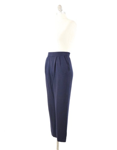 St. John Pants 2 Navy Blue Thick Knit Pleated Elastic Waist Tapered Leg Cropped - Bild 3 von 6