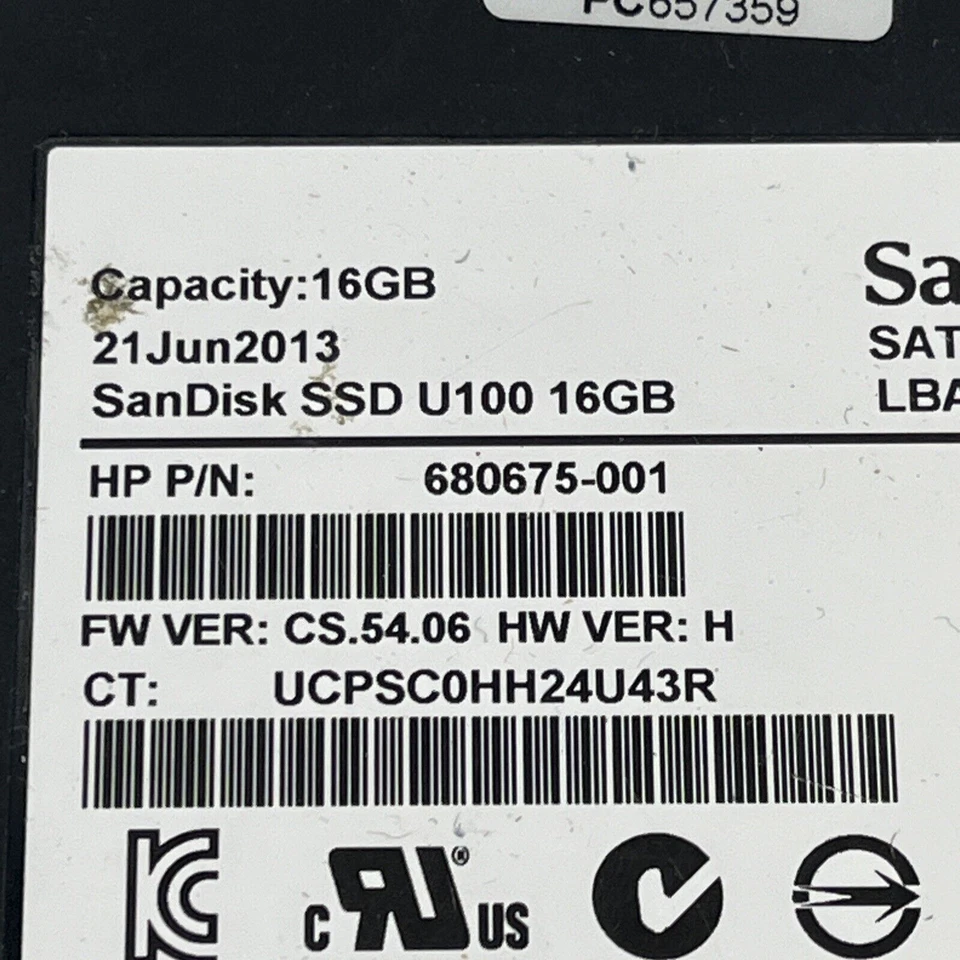 HP SANDISK SDSA5GK-016G-1006 2.5" 16GB SATA 6GB/S SOLID STATE DRIVE 680675-001 - Image 3 of 4