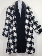 Fairweather Fluffy Faux Fur Black White Plaid Size 12 Lining Pockets READ BELOW