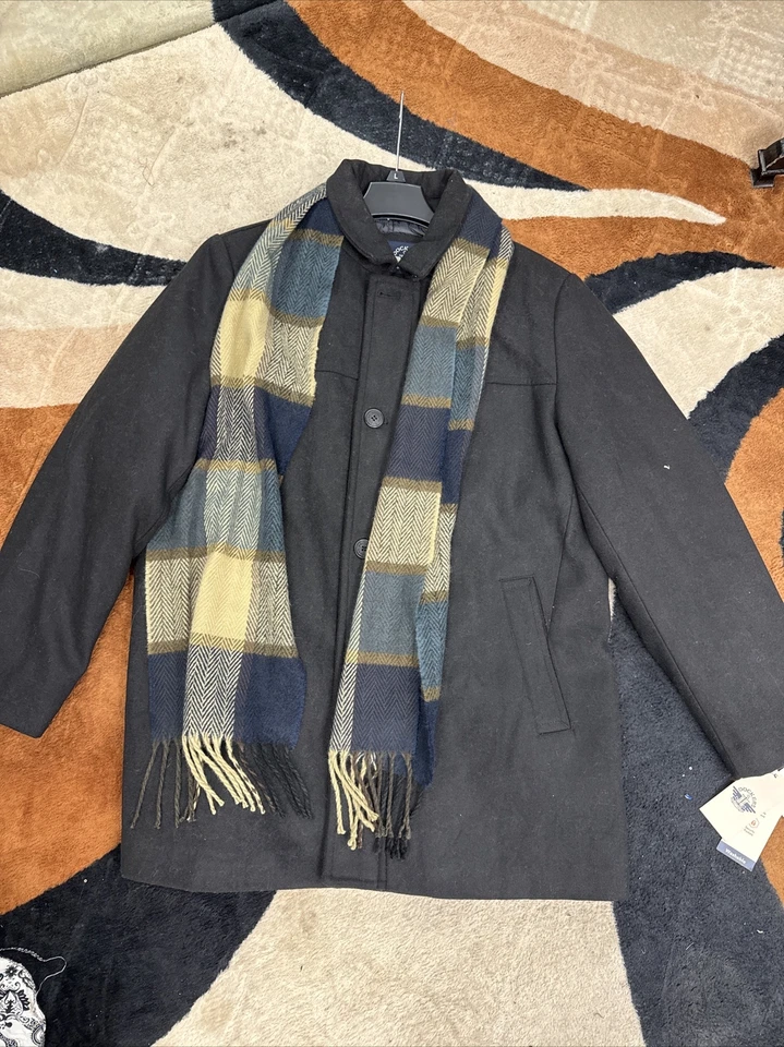 Dockers 51820150083 Men's Wool Blend Scarf Coat, Large Black