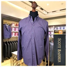 EUC SCOTT BARBER Shirt Large Gingham Flannel Purple Long Sleeve Button Mens