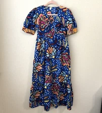 Tabitha Brown x Target Dress Womens Size 0 Midi Floral Polkadots Blue