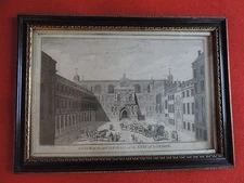 Antique 18th century English Print in Hogarth Frame Guild Hall City of London
