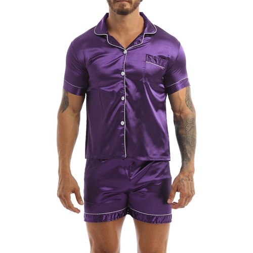 Mens Silk Satin Pajamas PJ Set Top and Bottom Shirts Shorts Sleepwear  Nightwear | eBay