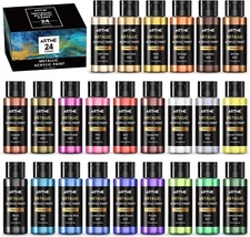 Metallic Acrylic Paint Set, 24 Metallic Colors in 2 Oz/60Ml Bottles, Metallic Sh