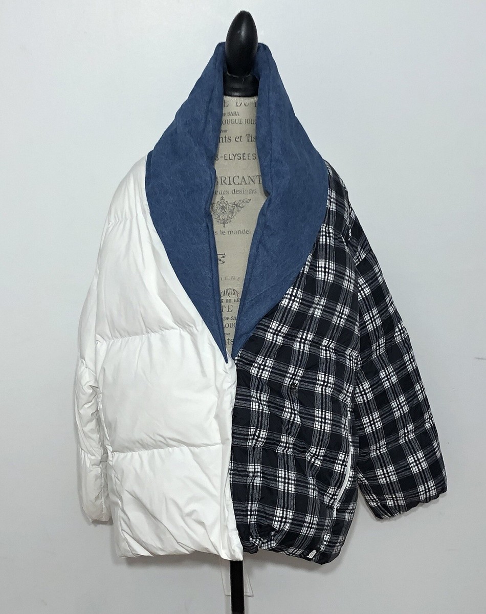 NWT Women's BACON Dada 78 Patch Print Down Coat, Medium, White