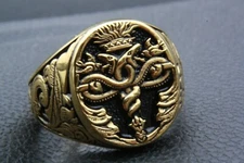 Hermesstab Aesculap Herold Coat of Arms Ring Gold Plated Signet Ring / 361