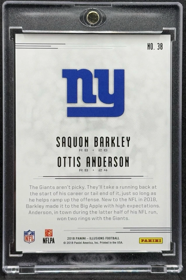 SAQUON BARKLEY RARE ROOKIE GOLD HOLOGRAM REFRACTOR INVESTMENT CARD EAGLES MINT - Image 2 of 2