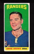 1964-65 ARNIE BROWN #34 ROOKIE Topps ** NY Rangers NHL Star TALL BOY Hockey Card. rookie card picture