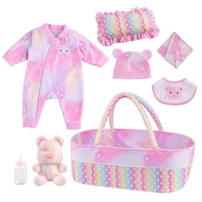 8 Pcs Reborn Baby Doll Clothes with Bassinet for 17-22 Inch Babydolls, Reborn...