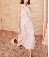 Ulla Johnson Noelle Pale Lilac Plaid Midi Dress w/ Crossover Straps  Size 4