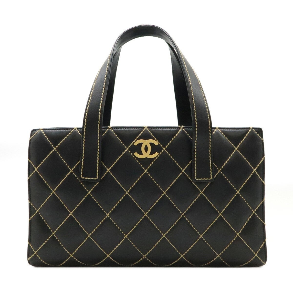 Chanel Black Calf Leather Wild Stitch Tote Bag with Gold Hardware Pre-Owned