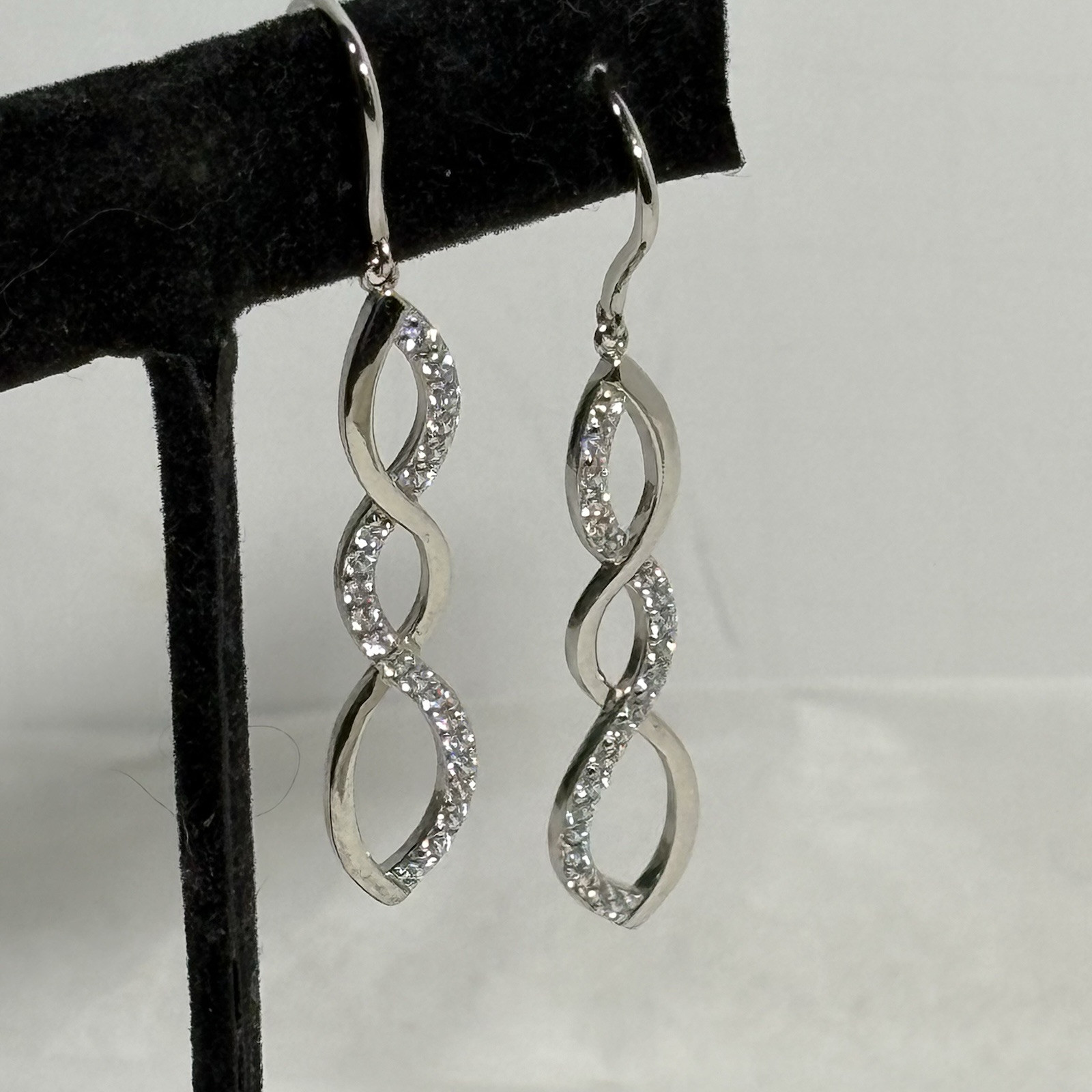 Silver Crystal Infinity Dangle Earrings S925 Trip… - image 1