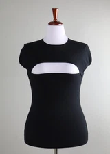 W BY WORTH NWT $228 Black Peak a Boo Cap Sleeve Pullover Sweater Top Size Large