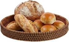 Round Rattan Tray  8.7" Woven Wicker Serving Basket for Bread Fruit  Snacks 