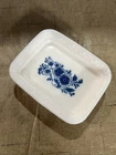 Vintage Avon White Milk Glass Soap Dish w/ Blue Floral Design