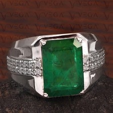 6.00Carat Emerald Cut Natural Emerald Diamond Men's Ring 18k White Gold Plated