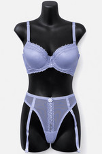 Ladies Assorted Sequinned Bra and Thong Set with Adjustable Suspender Straps