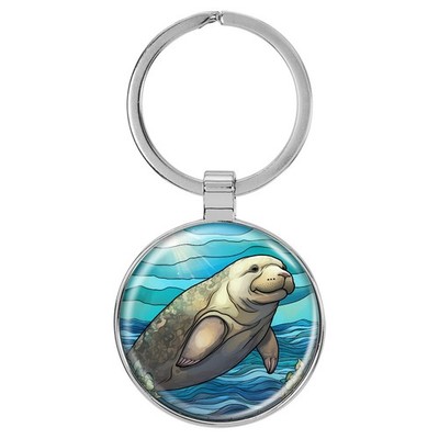 Enthoozies Manatee Mosaic Domed Keychain Backpack Pull - 1.5 x 3 Inches V1