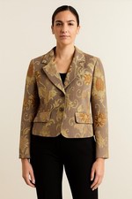 Vintage 90s Floral Jacquard Tapestry Jacket Gold Lined Boho Cottagecore Sz 8