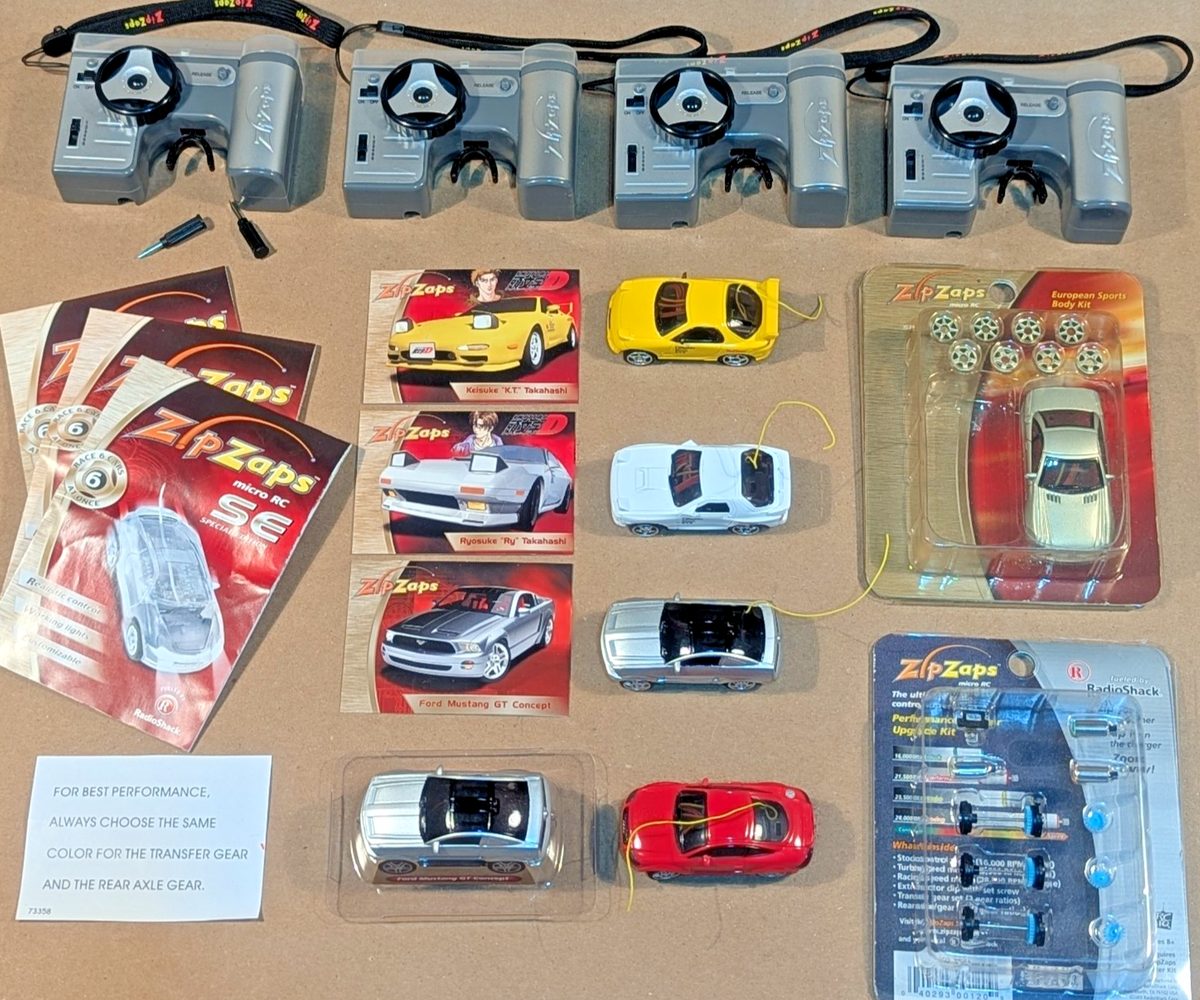 Vintage Radio Shack Zip Zaps Micro RC Race Car & Remotes Lot w