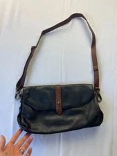 Vintage Cynthia Rowley Black/Brown Leather Crossbody Shoulder Bag Pockets