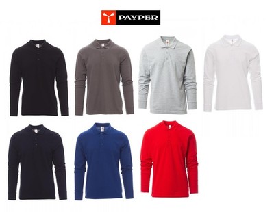 PAYPER Polo Herren Langarm 100% Baumwolle Piqué 3 Knöpfe