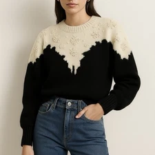 Fuzzy FLUFFY SOFT angora Wool vintage bombshell/pin-up sweater Black White Pearl