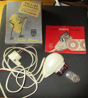 Nachlaß ! KOMPLETT & ORIGINAL  50er Jahre PHILIPS Rasierapparat SCHER MANN  Kult
