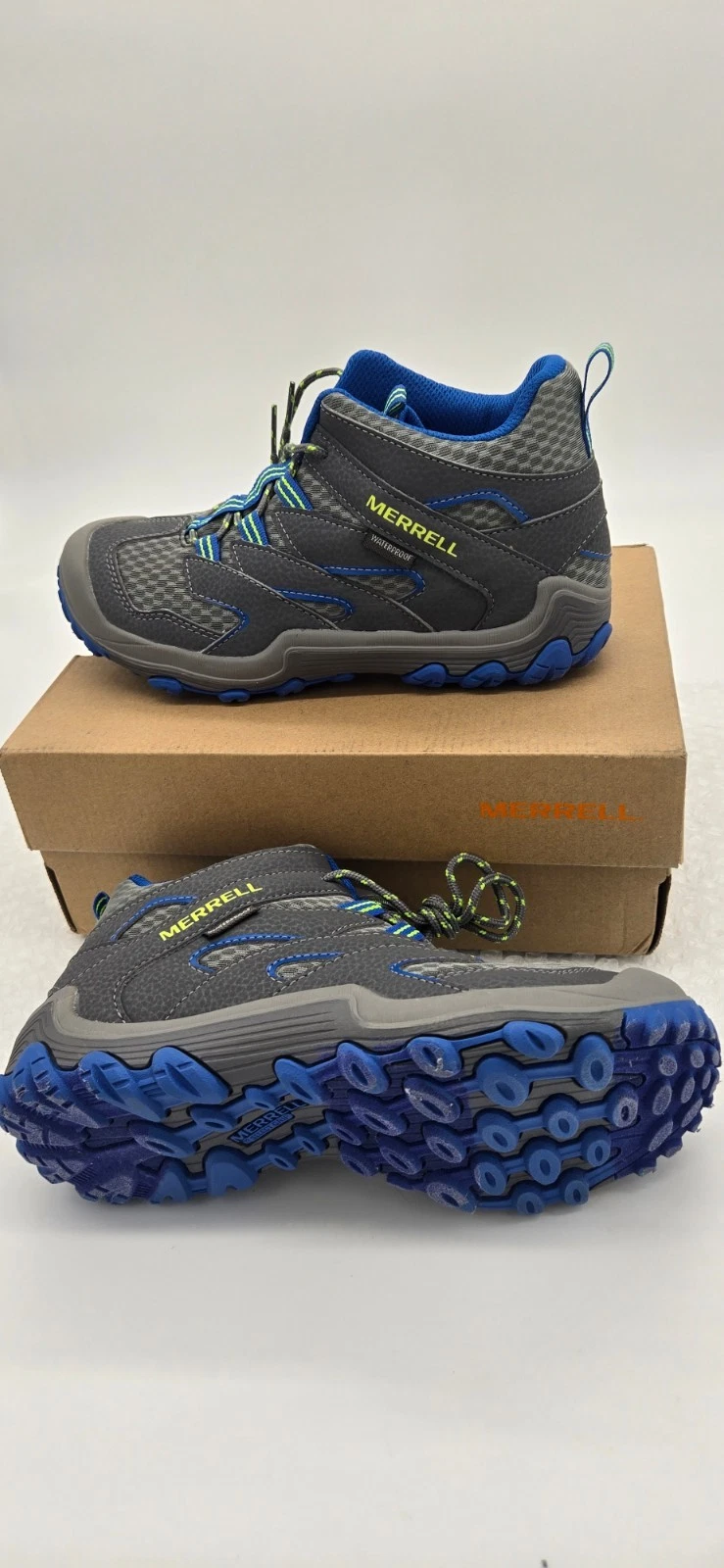 Merrell Kids MK262305 Waterproof Hiking Boots – Gray Blue Size 3.5 Youth