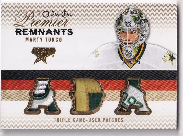 09/10 OPC PREMIER MARTY TURCO REMNANTS TRIPLE GAME JERSEY PATCH /25 4CL