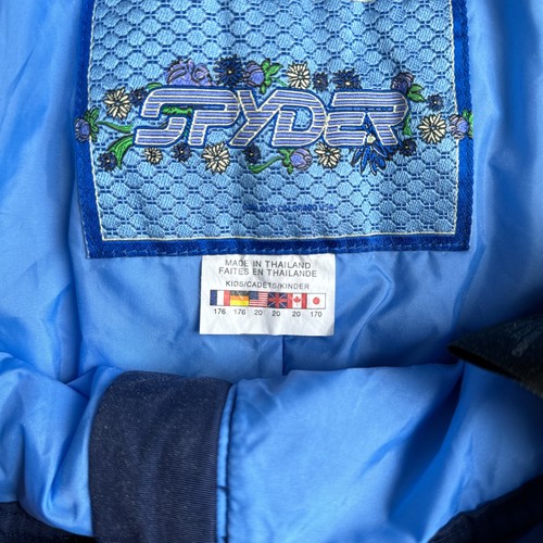 Vintage Spyder Snow Pants Bib Girls Size 20 Blue Skiing Winter Windbreaker 3763 - Picture 7 of 20