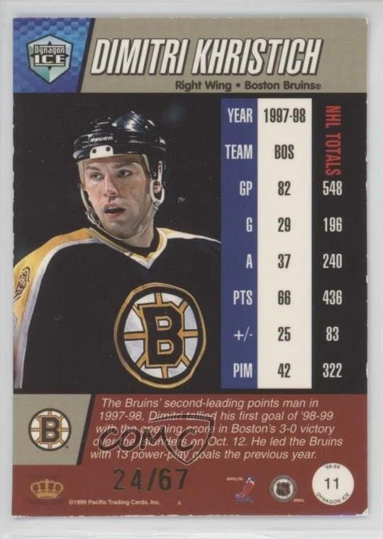 1998-99 Pacific Dynagon Ice Blue /67 Dmitri Khristich Dimitri Khristich #11 - Image 2 of 2