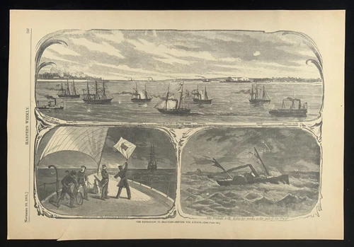 Nov 1861 VTG Civil War Engraving Print ~ Beaufort ~ Battle of Port Royal Sound