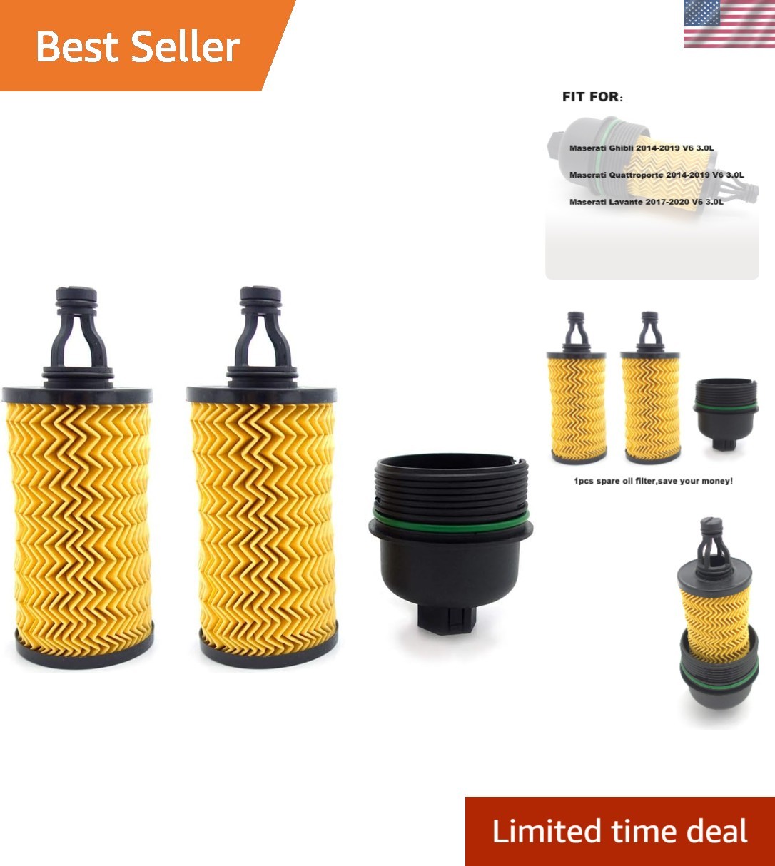 2 Oil Filters & 1 Cap for Maserati Ghibli & Quattroporte - Engine Protection Set