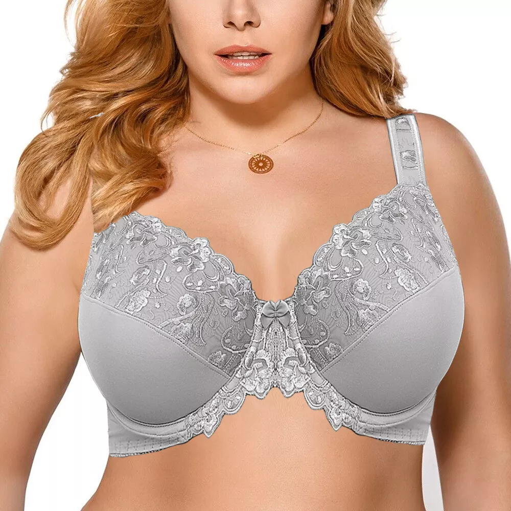 Women's Underwired Non Padded Bra Embroidery Lace Minimiser Full