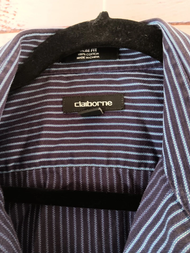 Camisa Claiborne 15 HIERRO 100% Algodón Calce Ajustado Botones Rayas 15 Foto 3 de 4