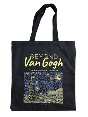 Beyond Van Gogh Black Printed Book Tote Shopping Bag  NWOT  Starry Night Q-Tees
