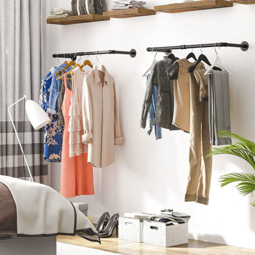 2X Wall Mounted Clothes Rack Industrial Pipe Clothes Hanging Bar Space Saving - Picture 4 of 18