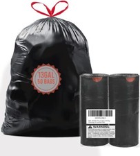 13 Gallon Trash Bags Drawstring, 50 Count Bulk, Black  Unscented Garbage Bag...