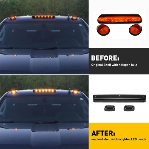 Full Set Amber Cab Roof Marker LED Lights Assy For 07-21 Chevy GMC 2500HD 3500HD - Picture 6 of 12