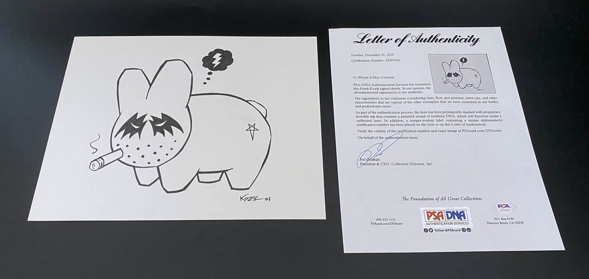 Frank Kozik SIGNED AUTOGRAPHED 8x10 DRAWN ORIGINAL ART KISS Labbit