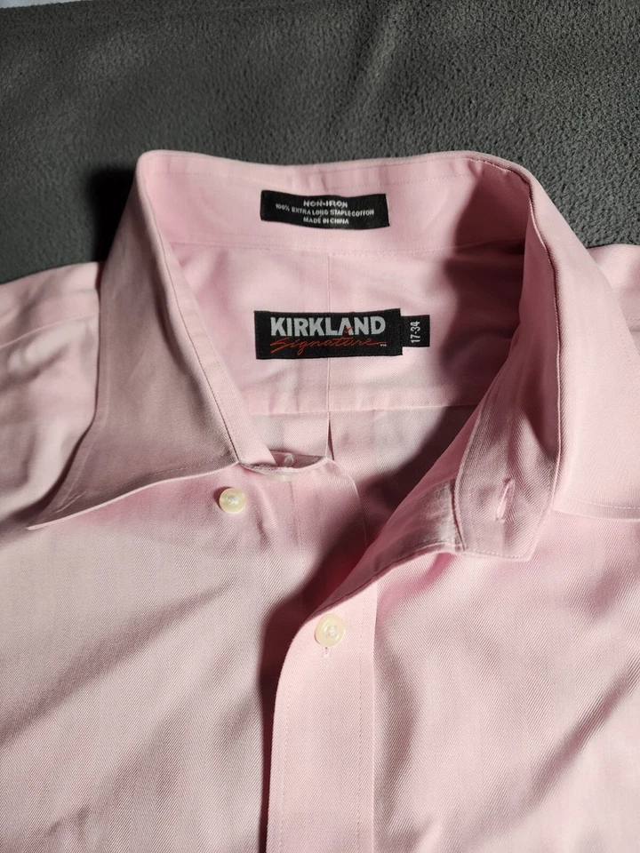 Kirkland Signature Shirt Mens Size 17 Pink Button Up Long Sleeve Collar Non Iron - Image 4 of 4