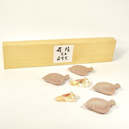 Japanese Chopstick rest Pottery made Flounder shapes and conch shapes Set of 6 - Picture 10 of 11