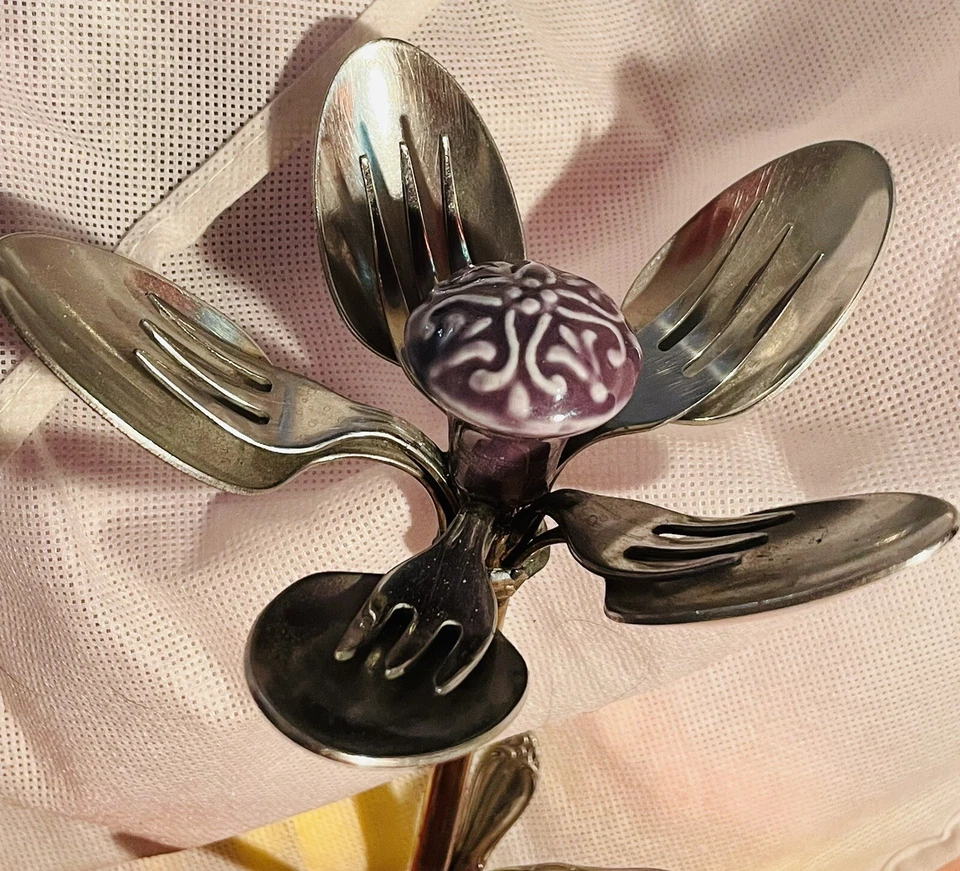 Металлическое художественное украшение для сада/дома из переработанного серебра цветочное украшение фиолетовое Ctr - Изображение 4 из 4