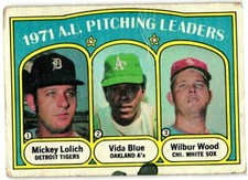 1972 Topps #94 AL Pitching Leaders Mickey Lolich Vida Blue Wilbur Wood