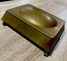 Antique Arts & Crafts Desk Top Brass Box With Claw Feet