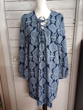 mark. Women's Large Blue Floral Dress Geometric Boho Hippie Flowy Knee Length 