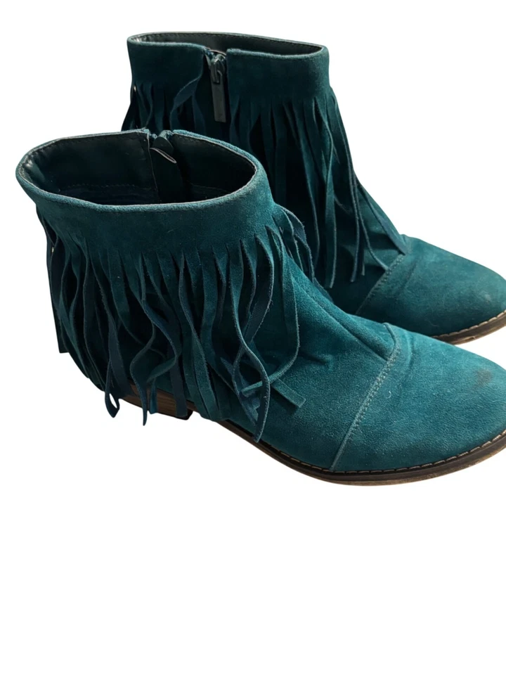 Botines Breckelles de gamuza verde azulado con flecos cierre de cremallera lateral talla 7,5 Foto 3 de 4