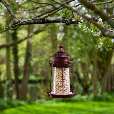 Copper Lighthouse Seed Bird Feeder Garden Ornament Outdoor